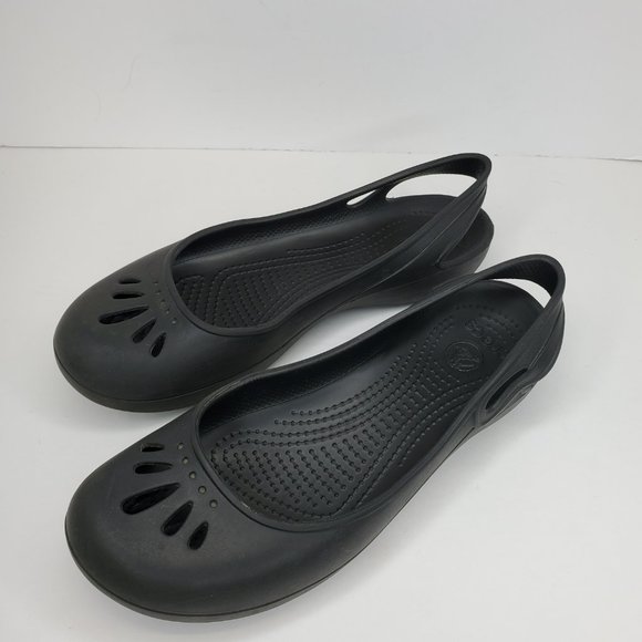 Crocs Thea Slingback Sandals Womens Size 8 Black Ballet Flats 11701 - Picture 2 of 9